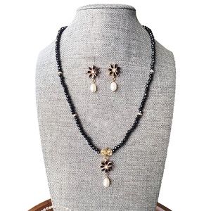 Indian Black Stones Necklace with Earrings